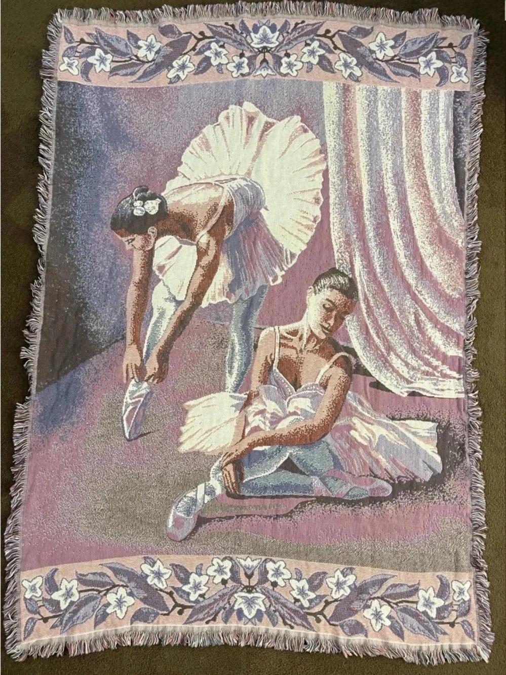 Goodwin Weavers Ballerina Tapestry Throw Blanket 100% Cotton No Stains Vintage